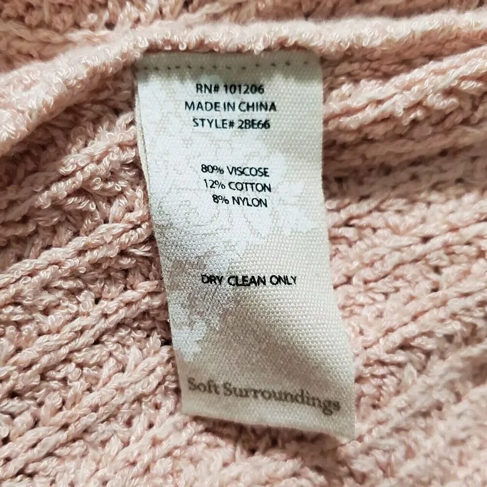 Soft Surroundings Relaxed V-Neck Sweater Size S Light Pink Chunky Knit Womens